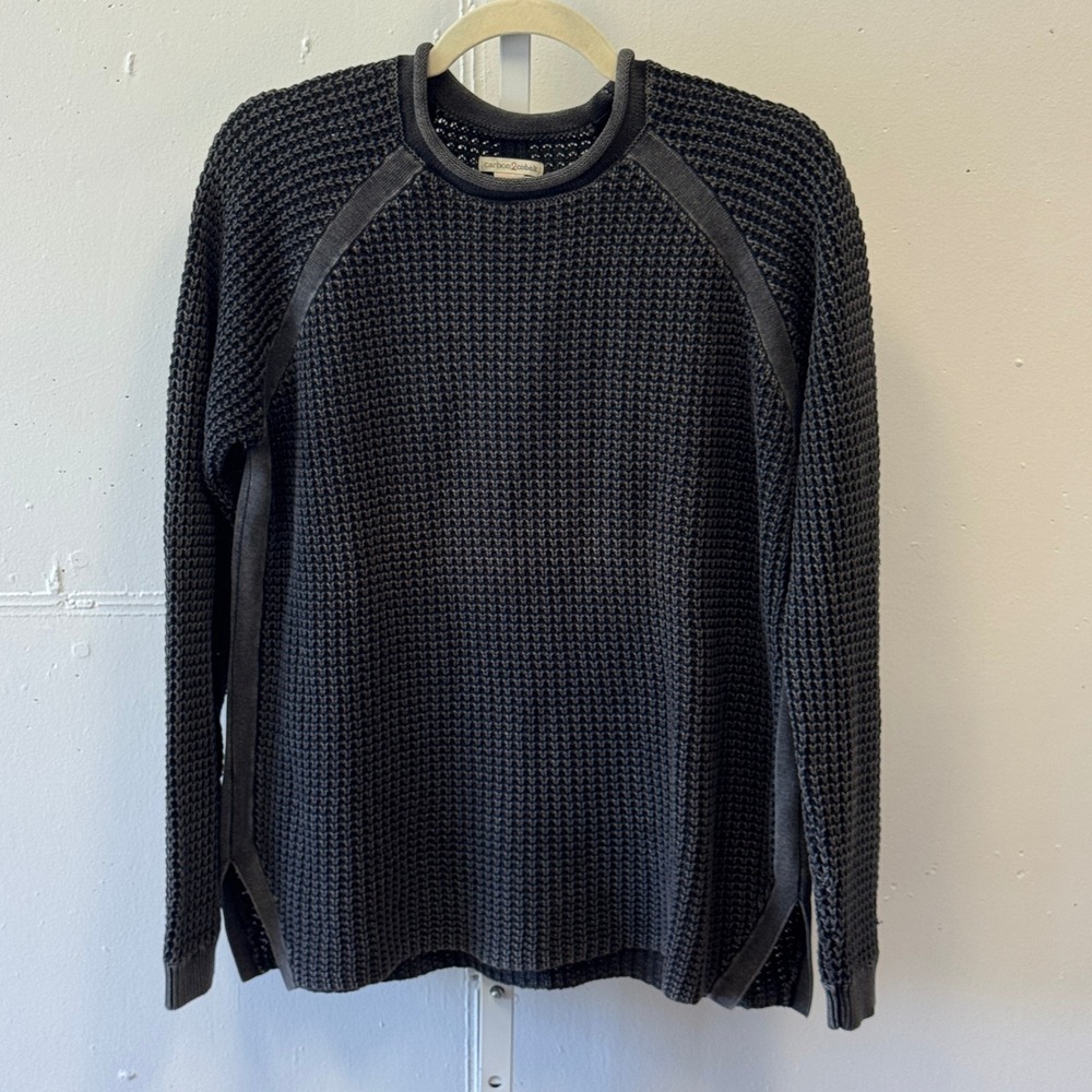 Carbon2Cobalt Womens Gray Waffle Knit Cotton Crewneck Sweater 355016 Size Medium
